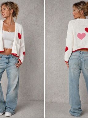 Heart Cardigan Size Small | Coquette Valentine Sweater Cute Cropped Knit